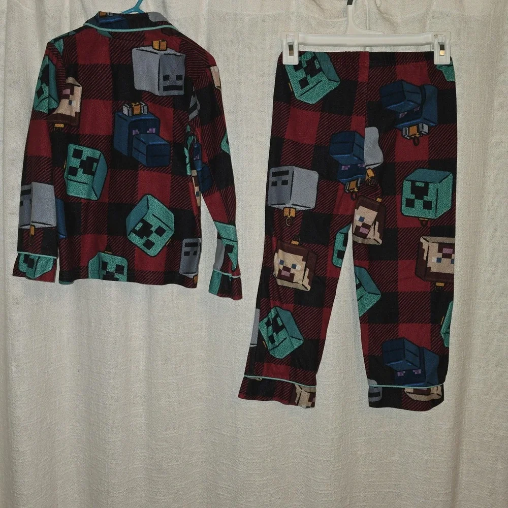 Boys Pajama Lot 2 Sets Minecraft and Bear Buffalo Plaid Fleece XS 4/5
